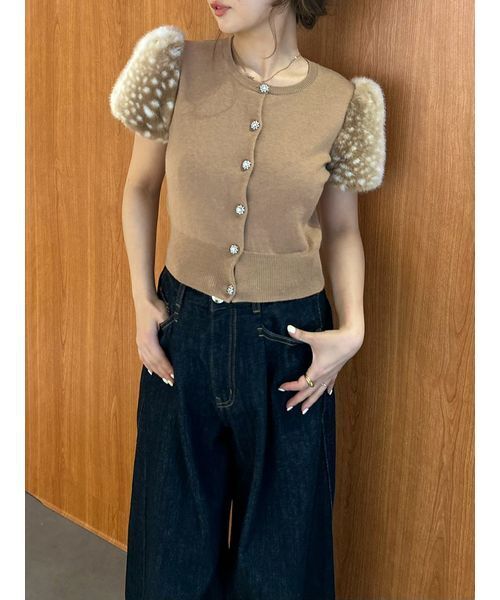 BLUGIRL BLUMARINE ファー襟 カーディガン ペイズリー LILY BROWN（リリーブラウン） カーディガン 半袖 「L.B CANDY STOCK