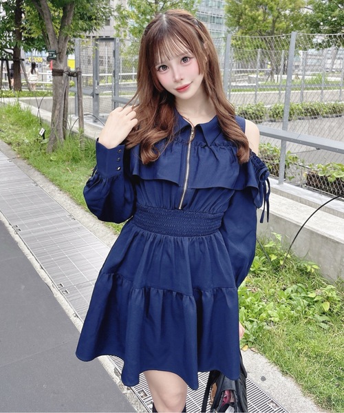one way（ワンウェイ） ワンピース 長袖オフショルティアード