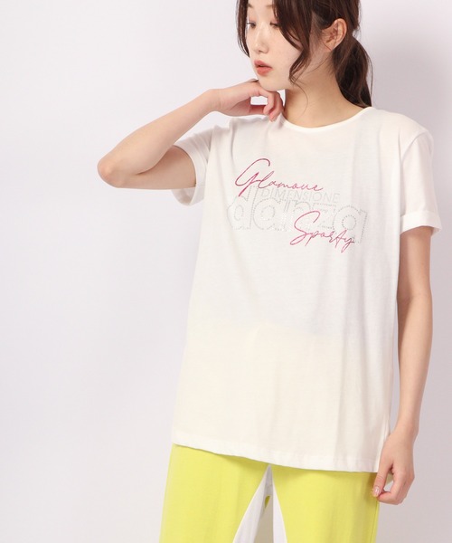 tシャツ DIMENSIONE danza ロゴラインストーンTシャツ レディース DIMENSIONE danza tシャツ ロゴラインストーンTシャツ
