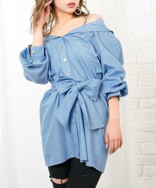 Diable baiser ワンピース 2WAYオフショルシャツワンピース「M