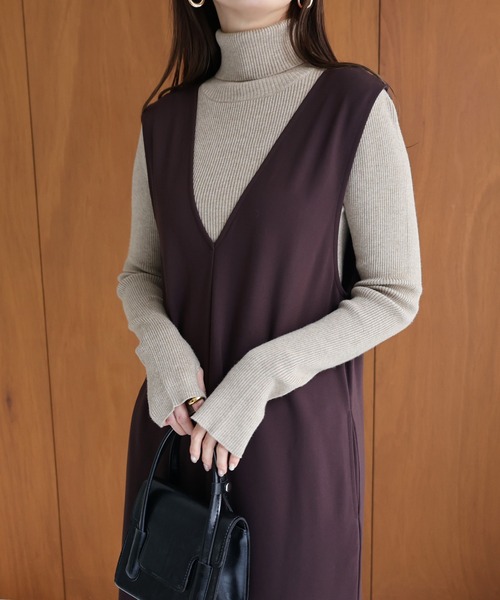 evernavy ワンピース Vネックポンチフレアワンピース : ZOZOTOWN Yahoo