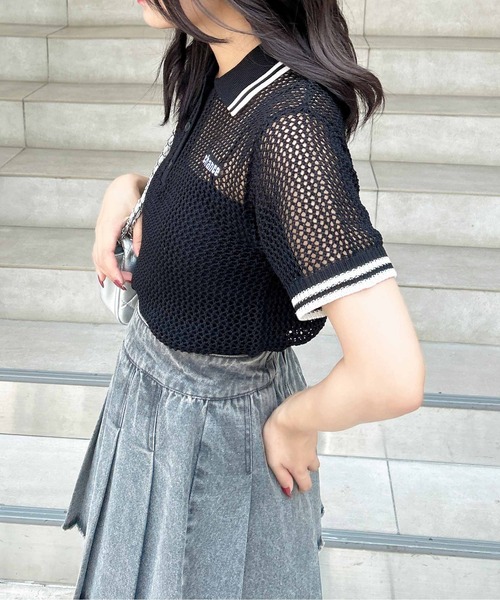 メッシュ ポロニット ―ウォッシャブル― ブラック RALPH LAUREN｜カスタム スリム フィット ストレッチ メッシュ