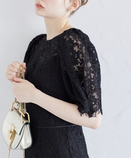 tocco closet ワンピース 後ろリボン付きパフスリーブレース