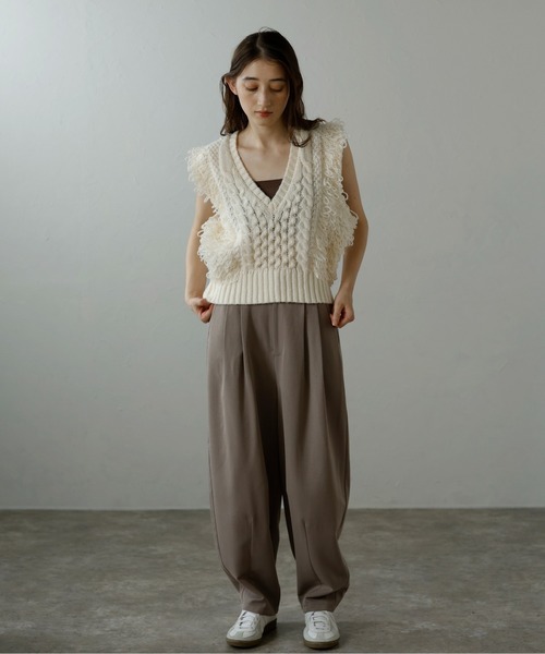 ベスト ジレ 「MINERTE」fringe design knit vest / フリンジデザインVネックニットベスト レディース MINERTE ベスト ジレ 「MINERTE」fringe design knit vest