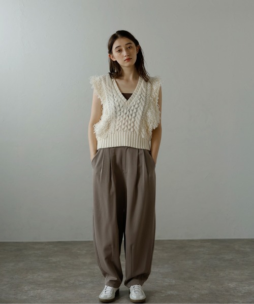 MINERTE ベスト ジレ 「MINERTE」fringe bulky knit vest