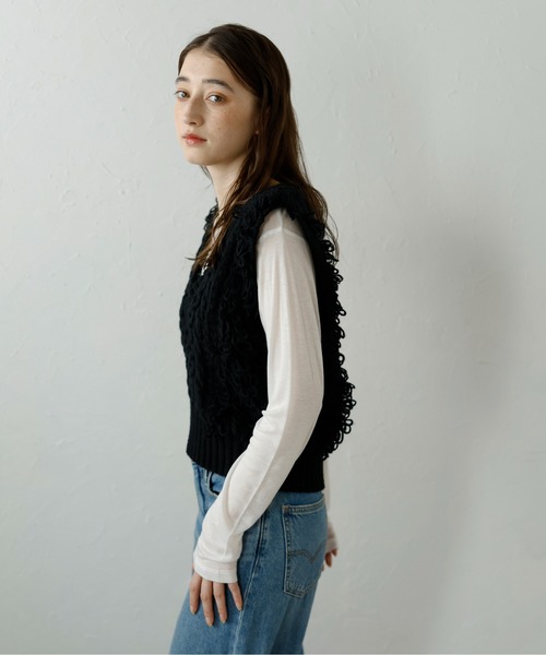 MINERTE ベスト ジレ 「MINERTE」fringe bulky knit vest
