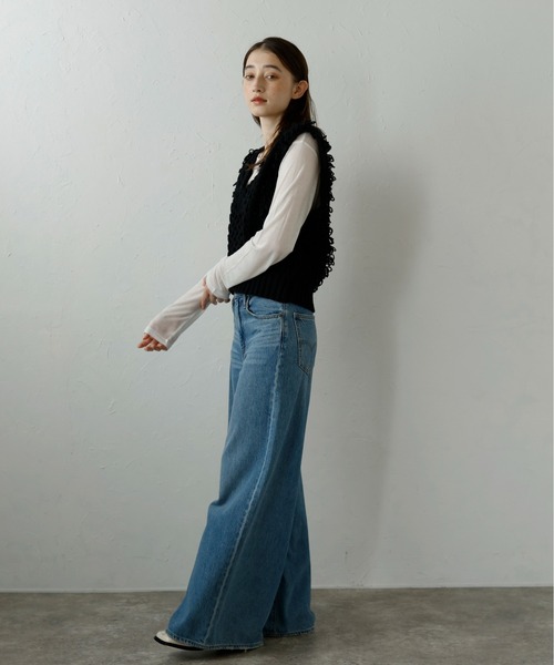 MINERTE ベスト ジレ 「MINERTE」fringe bulky knit vest