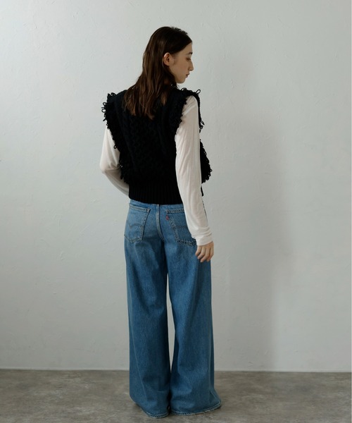 ベスト ジレ 「MINERTE」fringe design knit vest / フリンジデザインVネックニットベスト レディース MINERTE ベスト ジレ 「MINERTE」fringe design knit vest
