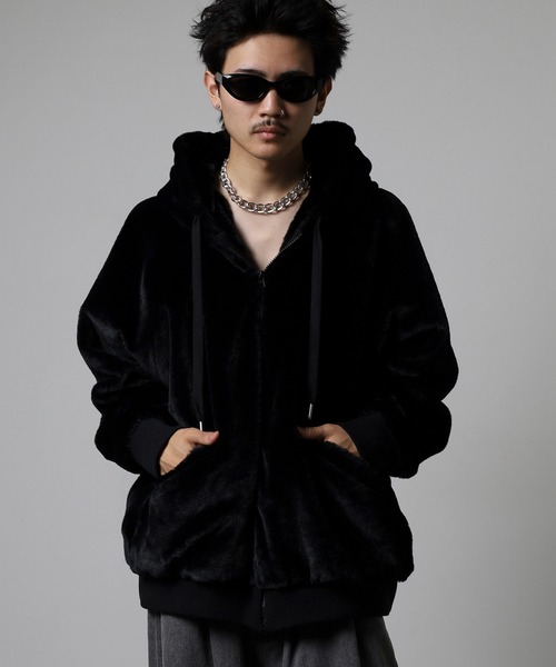 RE730 ブルゾン アウター Back Logo Eco Fur Blouson Hoodie / バック