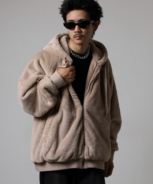RE730 ブルゾン アウター Back Logo Eco Fur Blouson Hoodie / バック
