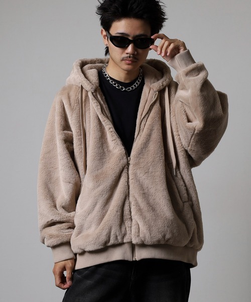 RE730 ブルゾン アウター Back Logo Eco Fur Blouson Hoodie / バック