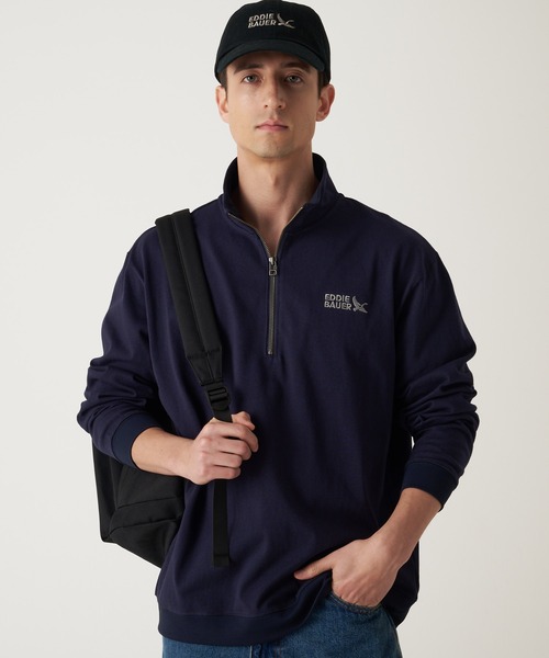 Eddie Bauer（エディーバウアー） tシャツ EBロゴ ハーフジップ 長袖 T