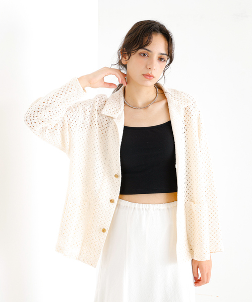 ブラウス シャツ 「Le Melange/ル・メランジュ」ラッセル編 シアーシャツ / レディース Rouge vif la cle ブラウス シャツ 「Le Melange/ル・メランジュ