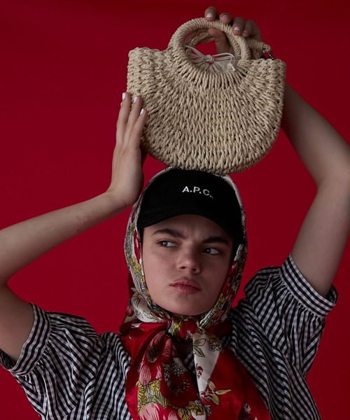 【未使用品タグ付き】ロングショルダー パームリーフBAG かごバッグ かごバッグ スクエアカゴバッグ【8a-831-03057】