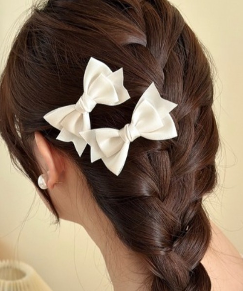 ヘアピン 「2点セット」サテンリボンガーリーヘアクリップ : ZOZOTOWN