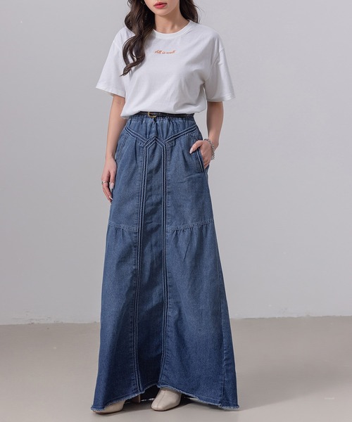 poppy プリーツロングデニムスカート poppy プリーツロングデニムスカート Pleated long denim skirt