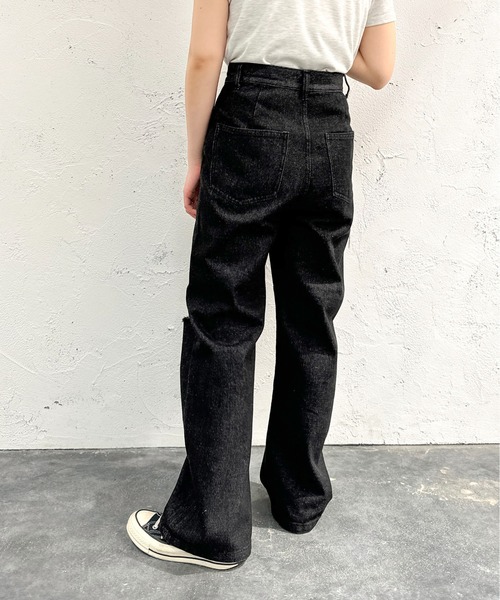[apres jour mignon] повреждение обработка Denim брюки MEDIUM черный женский 