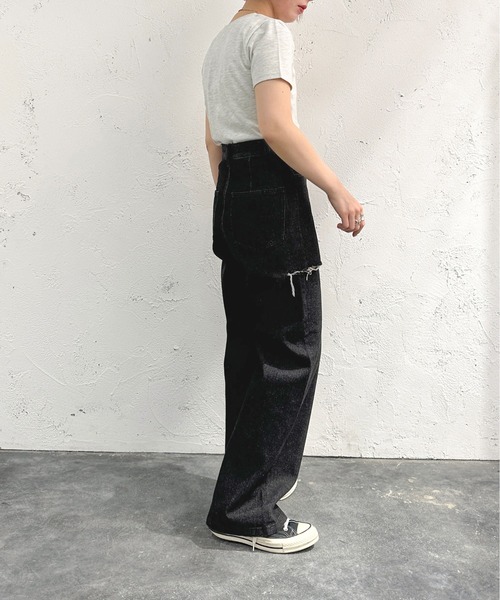 [apres jour mignon] повреждение обработка Denim брюки MEDIUM черный женский 