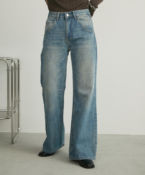 [Aunt Marie's] обработка ботинки cut Denim брюки S голубой женский 