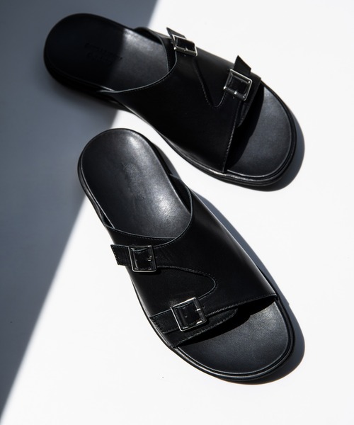 【着用1回極美品】Adam et Rope ブラックレザーサンダル ADAM ET ROPE'（アダムエロペ） サンダル コンフォート ダブルモンク