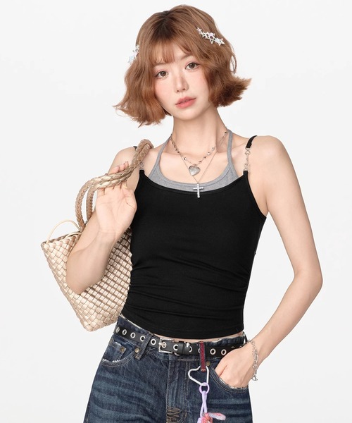tシャツ レイヤードデザイン キャミソールトップス GH25s104「Girlyhalo」 レディース