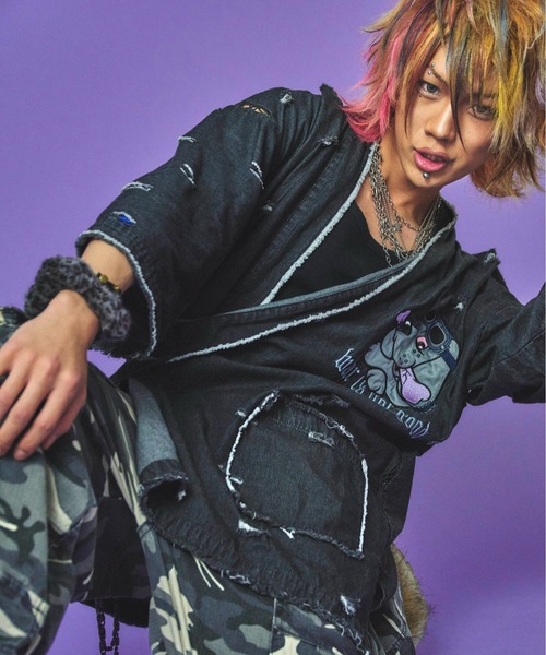 GALFY（ガルフィー） シャツ 半袖 GALFY-闇に染まりしボロボロ甚平