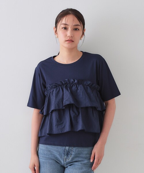 OPAQUE.CLIP tシャツ ダブルフリルデザイントップス「洗濯機洗い