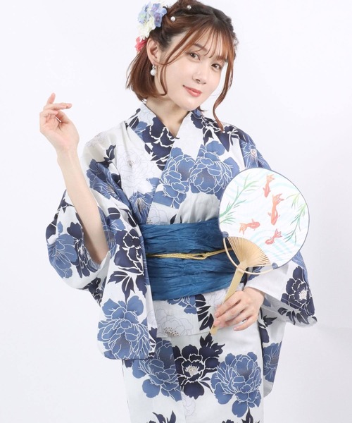 絞り浴衣　2枚 着付けのいらない簡単セパレート綿麻浴衣＋しわ兵児帯 2点セット