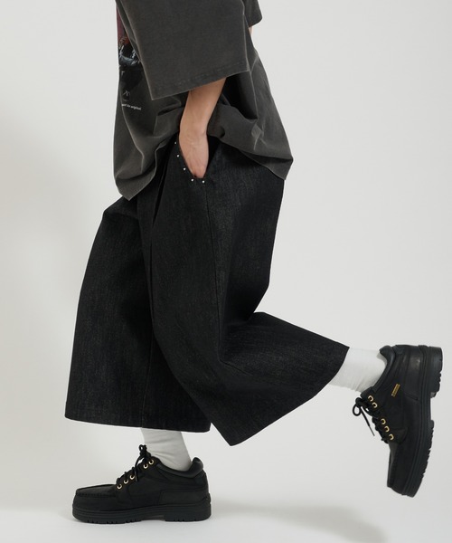 Perushu (ペルーシュ)スタッズ付きブラックデニムリジットデニム Perushu ジーンズ SILVER STUDDED RIGID DENIM/シルバースタッズ