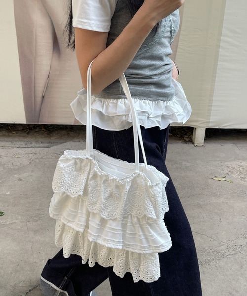 Chiina トートバッグ Chiina / フリルレース トートバッグ レディース