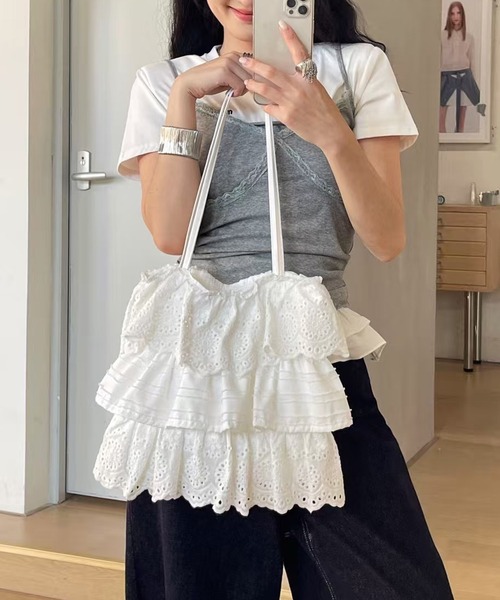 Chiina トートバッグ Chiina / フリルレース トートバッグ レディース