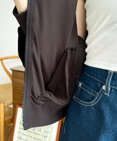 ブルゾン アウター ワンポイント刺繍配色ラインベロアトラックジャケット レディース | moment+ | 20