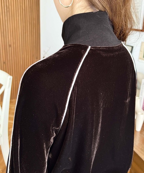 ブルゾン アウター ワンポイント刺繍配色ラインベロアトラックジャケット レディース | moment+ | 21