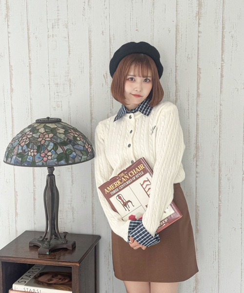 frunco ニット セーター チェック襟付きワンポイント刺繍ニット