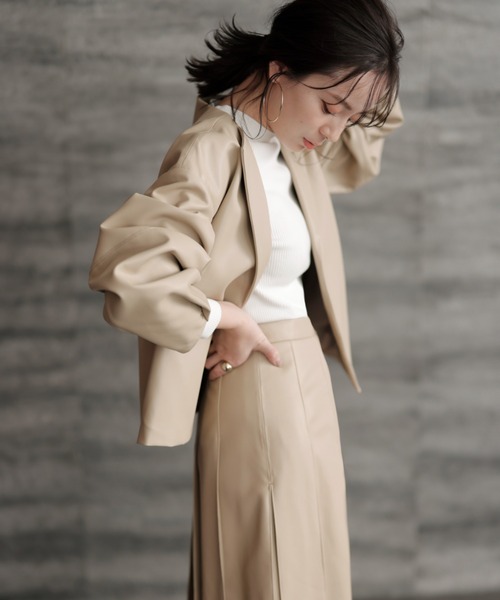 ánuans ノーカラージャケット ベージュ ショート丈 anuans（アニュアンス） ノーカラージャケット FREE ベージュ