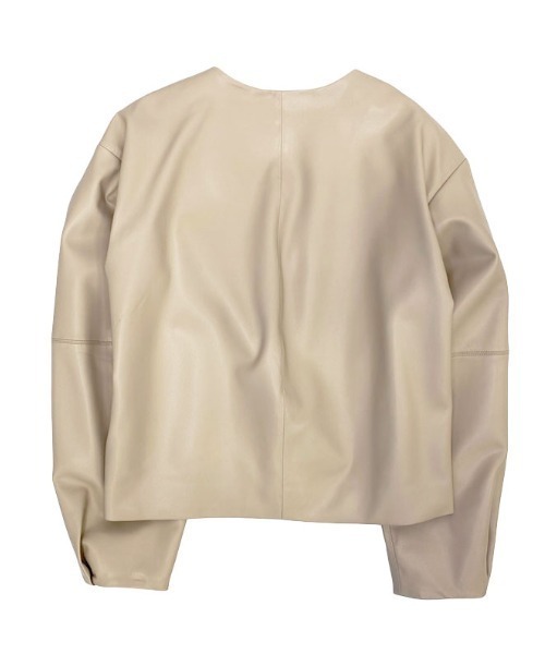 anuans ノーカラージャケット　ベージュ セール】ライトダブルサテンノーカラージャケット（ノーカラー