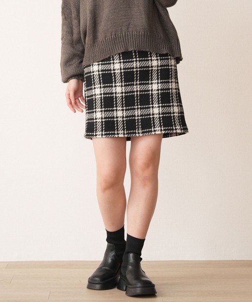 Nohea スカート ロービングチェックツィード BC-ZIP Aラインスカート