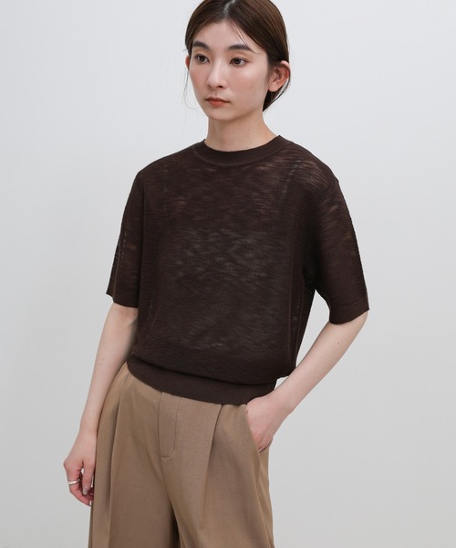 モカアイボリーリブ編みニットセーター select MOCA（セレクトモカ） ニット セーター リブ編みシアークルー