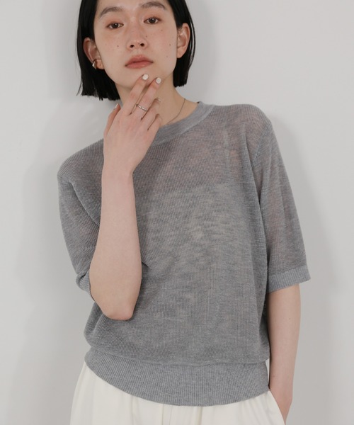 モカアイボリーリブ編みニットセーター select MOCA（セレクトモカ） ニット セーター リブ編みシアークルー