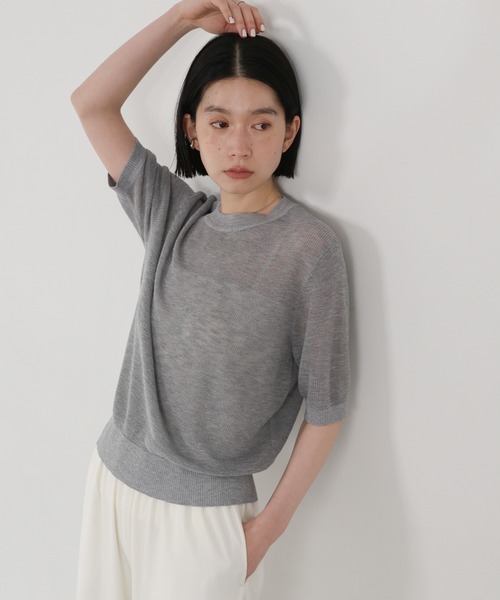 モカアイボリーリブ編みニットセーター select MOCA（セレクトモカ） ニット レディース バイカラーリブ編み