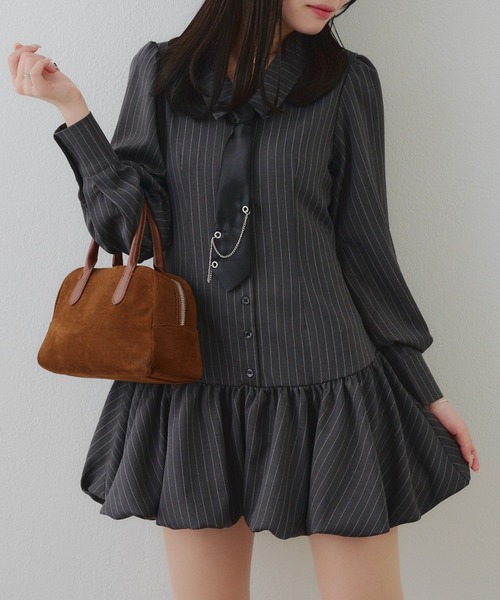 ANOTHER BRANCH OLIVE des OLIVE ワンピース ネクタイ付裾バルーンミニ