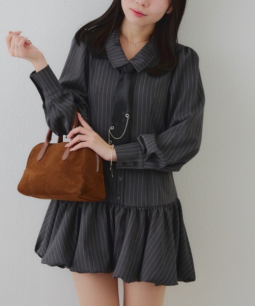 ANOTHER BRANCH OLIVE des OLIVE ワンピース ネクタイ付裾バルーンミニ