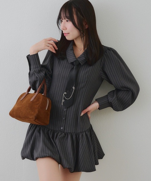 ANOTHER BRANCH OLIVE des OLIVE ワンピース ネクタイ付裾バルーンミニ