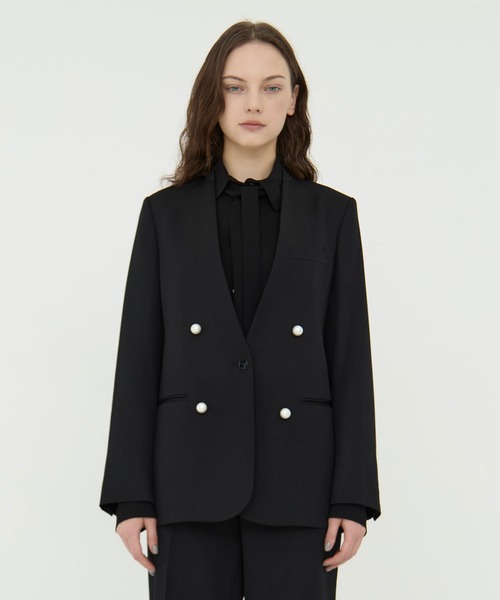 ダメージあり　cinohノーカラージャケット CINOH（チノ） ジャケット ノーカラージャケット BLACK FORMAL NO