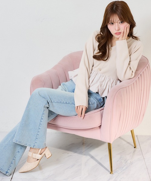 ジーンズ デニム デニムパンツ 「選べる4サイズ展開」サイドカット美脚ビジューデニムパンツ レディースの画像