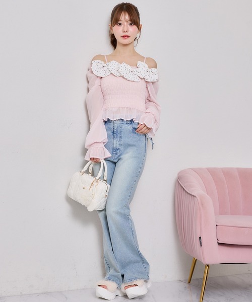 ジーンズ デニム デニムパンツ 「選べる4サイズ展開」サイドカット美脚ビジューデニムパンツ レディースの画像