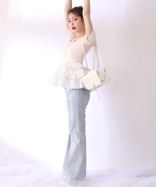 ジーンズ デニム デニムパンツ 「選べる4サイズ展開」サイドカット美脚ビジューデニムパンツ レディースの画像