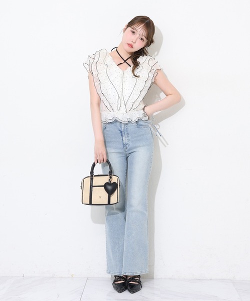サイドカットビジューデニムパンツ one after another NICE CLAUP ジーンズ デニム デニムパンツ 「選べる