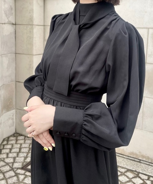 「JUNOAH」 長袖ワンピース MEDIUM グレイッシュベージュ レディース_画像4