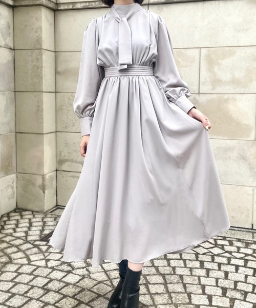 「JUNOAH」 長袖ワンピース MEDIUM グレイッシュベージュ レディース_画像6